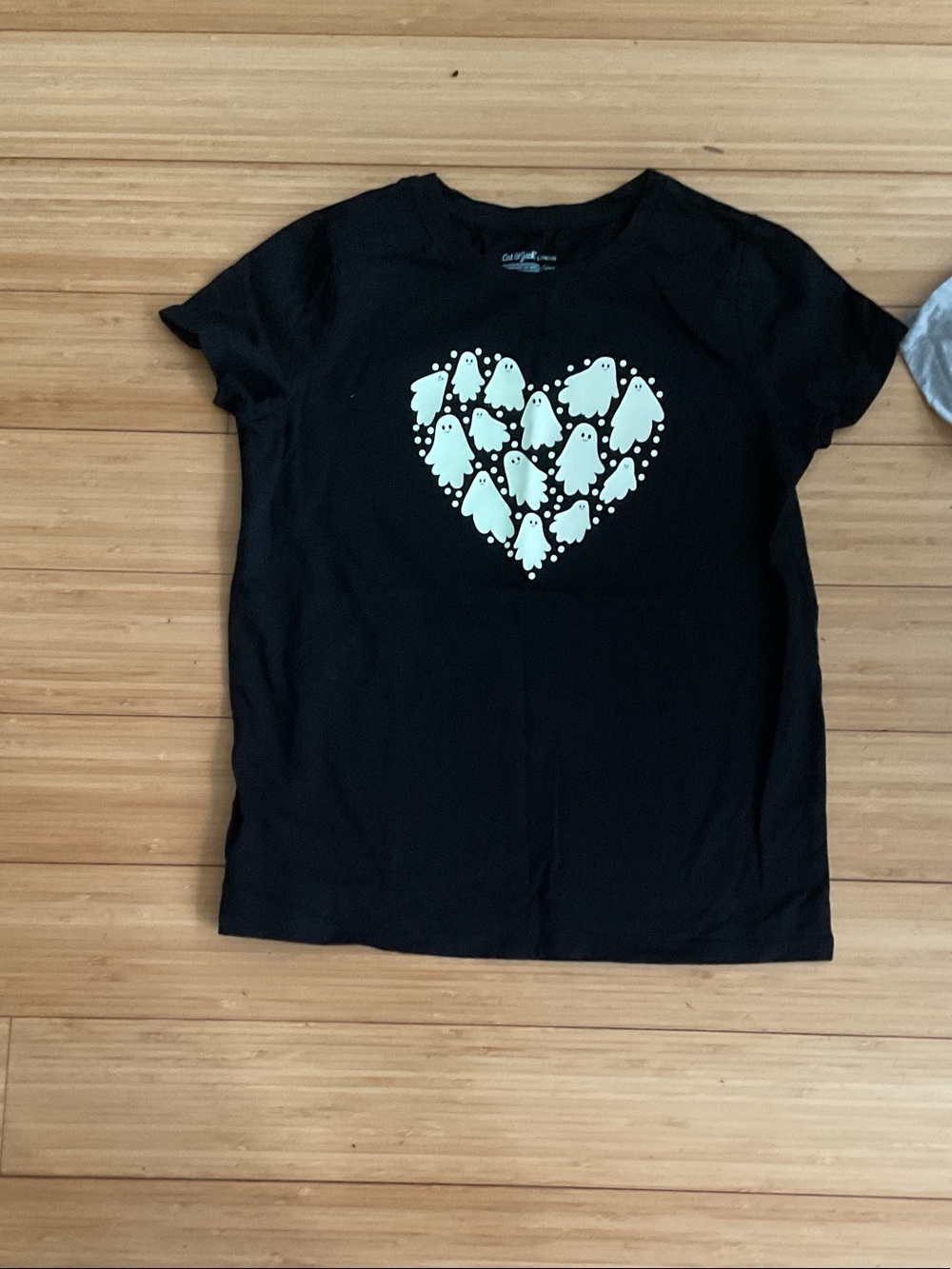 Cat & Jack Black Tee with Mint Ghost Heart Graphic